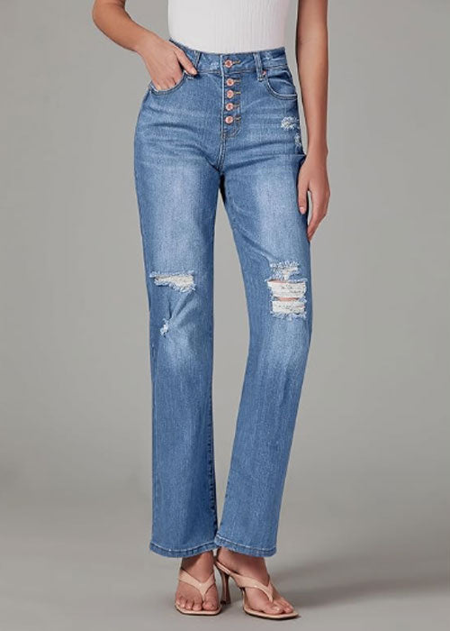 High Waisted Ripped Flare Jeans for Women Distressed Bell Bottom Jeans Wide Leg Pants (Lapis Loft)