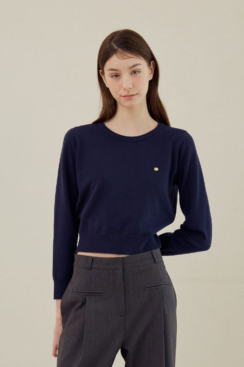 Basic Crew Neck Knit [Navy]