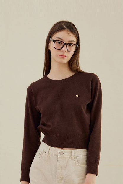 Basic Crew Neck Knit [Brown]