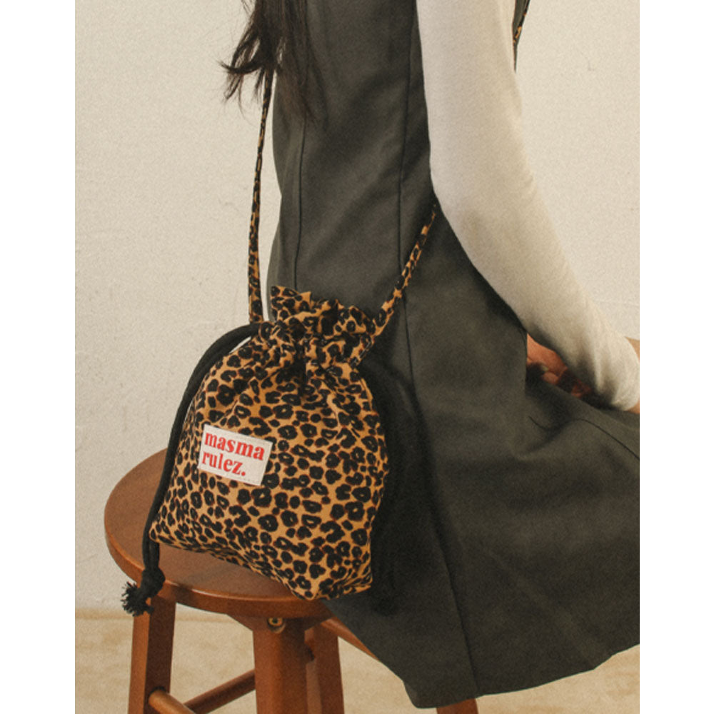 masmarulez 2-Way String Crossbody Pouch – Convertible Korean Mini Bag, Wristlet & Cross Bag, Lightweight Polyester, Stylish & Practical for Travel, Daily Use – Leopard