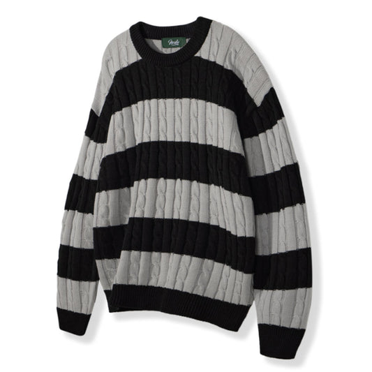 Stripe Cable Round Knit [Black]