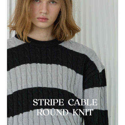 Stripe Cable Round Knit [Black]