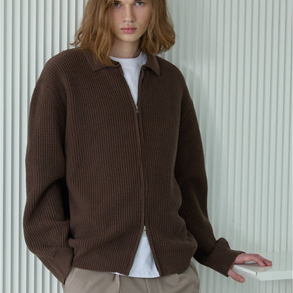 Hachi Twoway Zip-Up Knit [Browni]