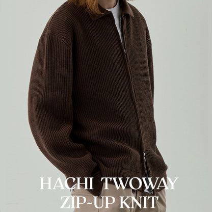 Hachi Twoway Zip-Up Knit [Browni]