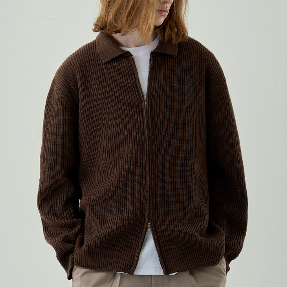 Hachi Twoway Zip-Up Knit [Browni]