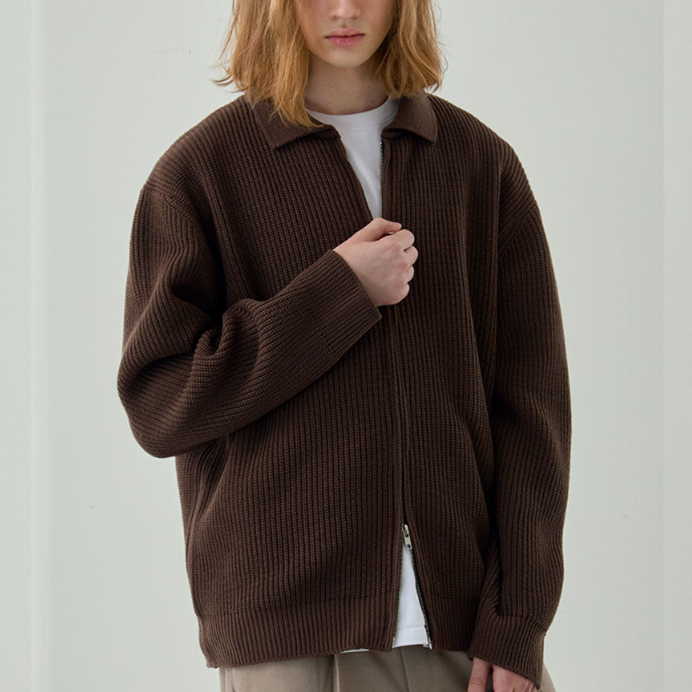 Hachi Twoway Zip-Up Knit [Browni]