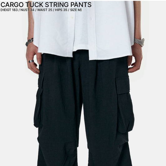 Cargo Tuck String Pants [Black]