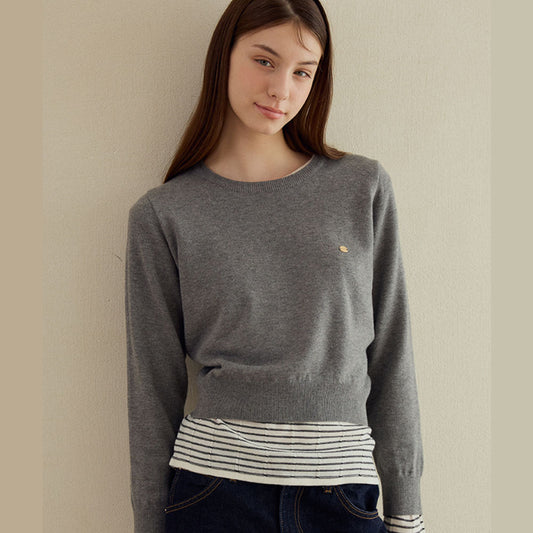 Basic Crew Neck Knit [Dark Gray]