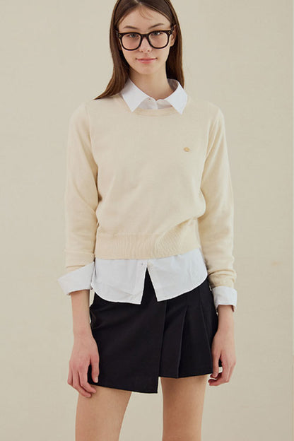 Basic Crew Neck Knit [Cream]