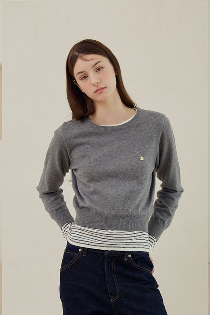 Basic Crew Neck Knit [Dark Gray]