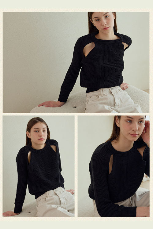 Raglan Slit Hachi Knit [Black]