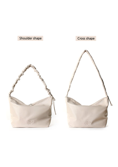 [Masmarulez] Leather 2way shirring cross _ Beige gray