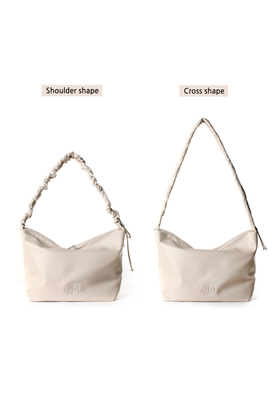 [Masmarulez] Leather 2way shirring cross _ Shirring beige