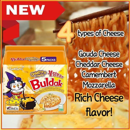 Buldak Quattro Cheese Ramen Hot Chicken Flavor Ramen Pack of 5