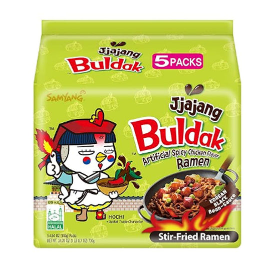 Buldak Hot Spicy Chicken Ramen Noodle , Jjajiang, Pack of 5