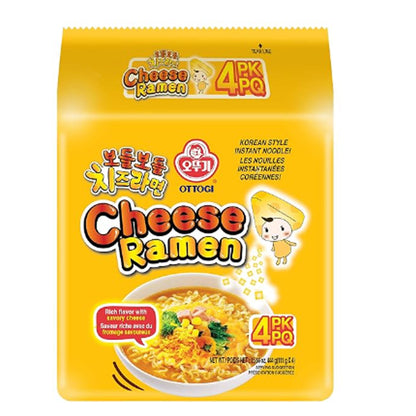 OTTOGI Cheese Ramen, Korean Style Instant Noodle, Rich Flavor with Savory Cheese, 3.92oz x 4 Pack