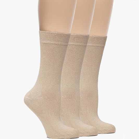 Womens Bamboo Dress Socks, Extremely Soft, Thin, Crew Socks for Business Trouser Casual, Non-Binding, Beige 3 Pairs