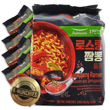 Pulmuone Non-Fried Ramyun Korean Noodles - 4 Pack Korean Instant Noodles Jjamppong Flavor - Easy to Cook Authentic Korean Ramen with Distinctly Asian Broth and Chewy Noodle