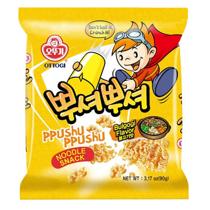 OTTOGI PPUSHU PPUSHU NOODLE SNACK- Bulgogi Flavor (90g) - 24 Pack