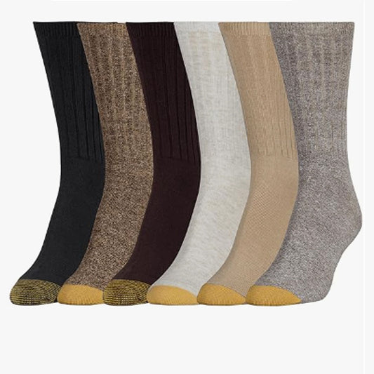 Women's Casual Texture Crew Socks, Multipairs /Brown Assorted (6-pairs)