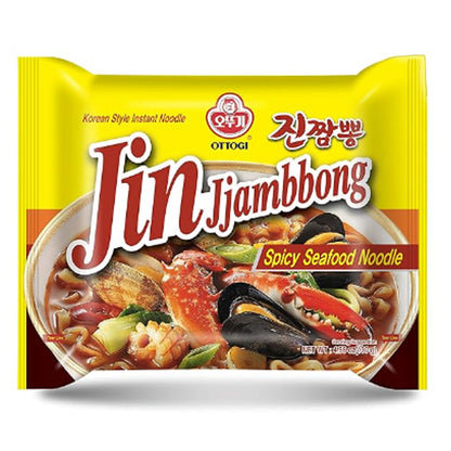 OTTOGI Jin Jjamppong, Korean Style Spicy Seafood Ramen Instant Noodle, 4 Pack x 4.58oz