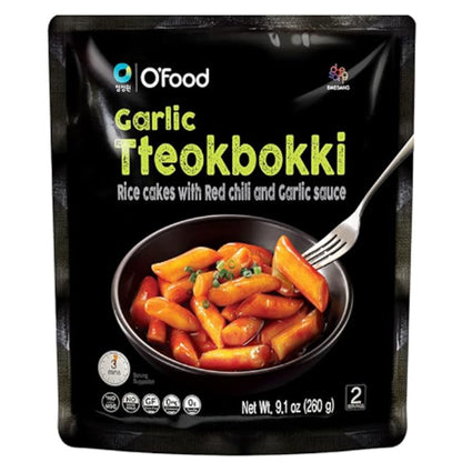 C O'Food Garlic Tteokbokki, Gluten-Free Korean Rice Cakes, Authentic Spicy Korean Street Food Snack, Perfect with Cheese and Ramen Noodles, Ready to Eat, No MSG, No Corn Syrup, Pack of 1