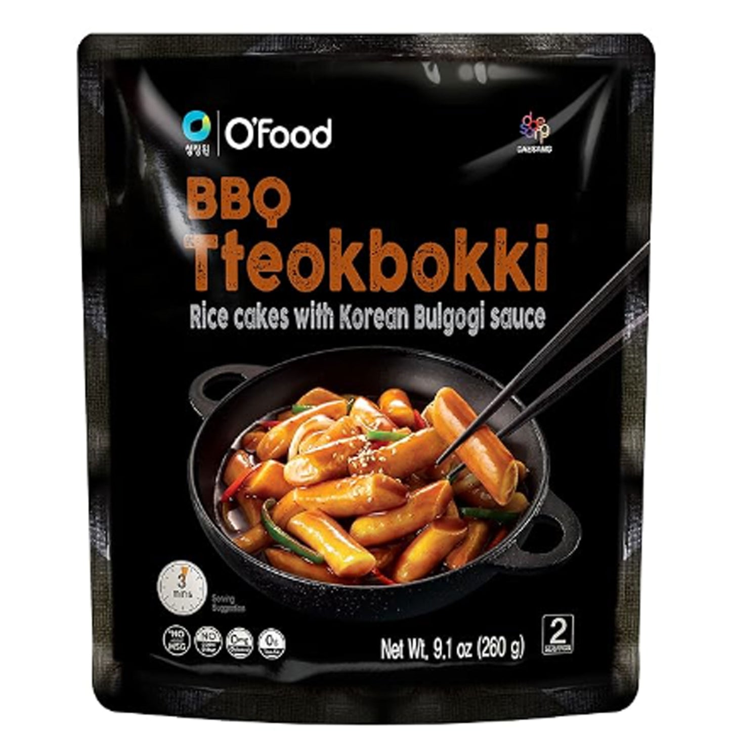 C O'Food BBQ Tteokbokki, Authentic Korean Rice Cakes, Korean Street Food Snack, Perfect with Cheese and Ramen Noodles, Ready to Eat, No MSG, No Corn Syrup, Pack of 1