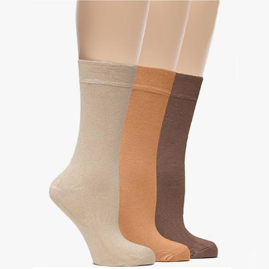 Womens Bamboo Dress Socks, Extremely Soft, Thin, Crew Socks for Business Trouser Casual, Non-Binding, Beige,Hazel,Light brown 3 Pairs