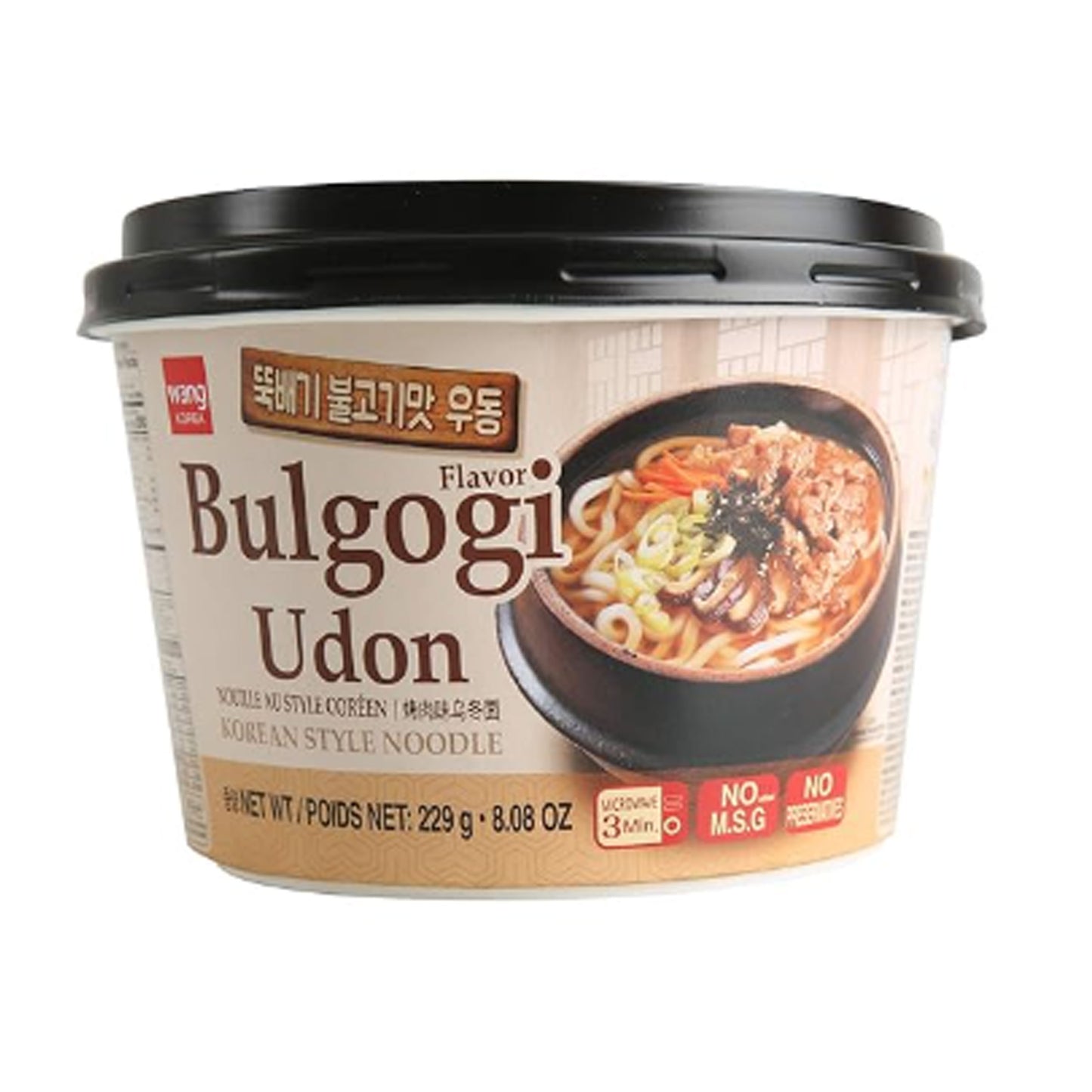 Wang Korean BBQ Bulgogi Flavored Udon Noodle Bowl, Rich and Sweet, 8.08 Ounce, 6 Cups of Noodles