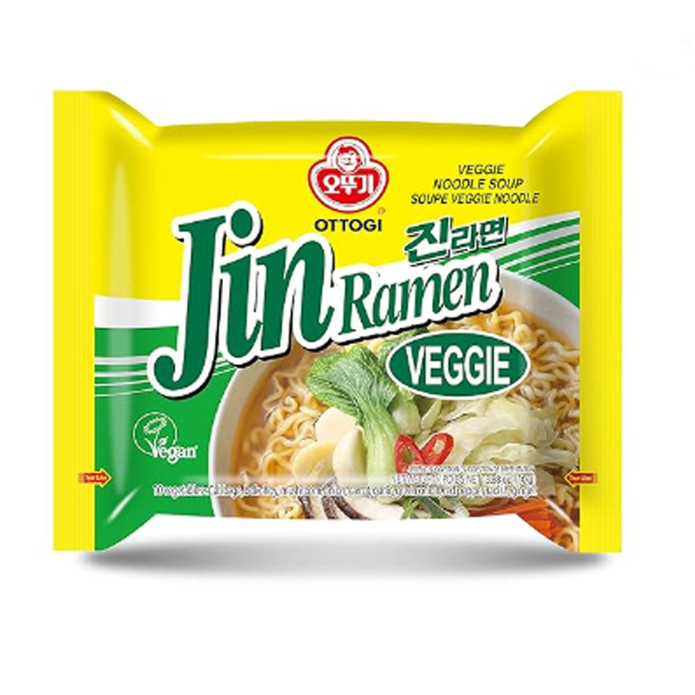 OTTOGI Jin Ramen Veggie, Vegetable Ramen Soup, Korean Style Instant Vegan Noodle, Vegeterian Ramen 3.88oz x 4 Pack