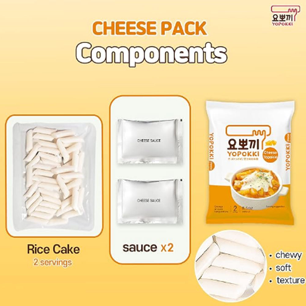 Yopokki Instant Tteokbokki Pack (Cheese, Pack of 2) Korean Street food with cheese sauce Topokki Rice Cake - Quick & Easy to Prepare