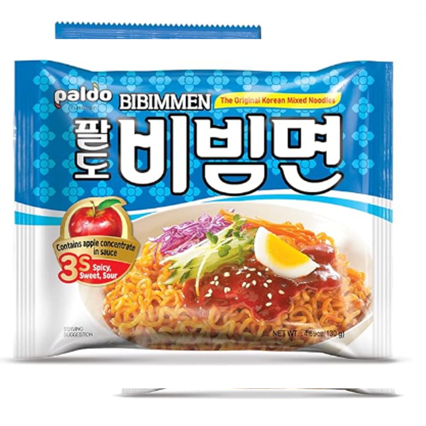 Paldo Fun & Yum Bibim Men Instant Cold Noodles, Pack of 5, Brothless Cold Ramen with Sweet & Spicy Seasoning Sauce, Oriental Style Korean Ramyun, Soupless K-Food, 130g x 5