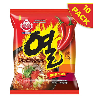 OTTOGI YEUL Ramen, 10 Pack of Super Spicy Flavor Korean Instant Noodle, Extreme Bold Spicy Hot Savory Broth (4.23oz x 10)