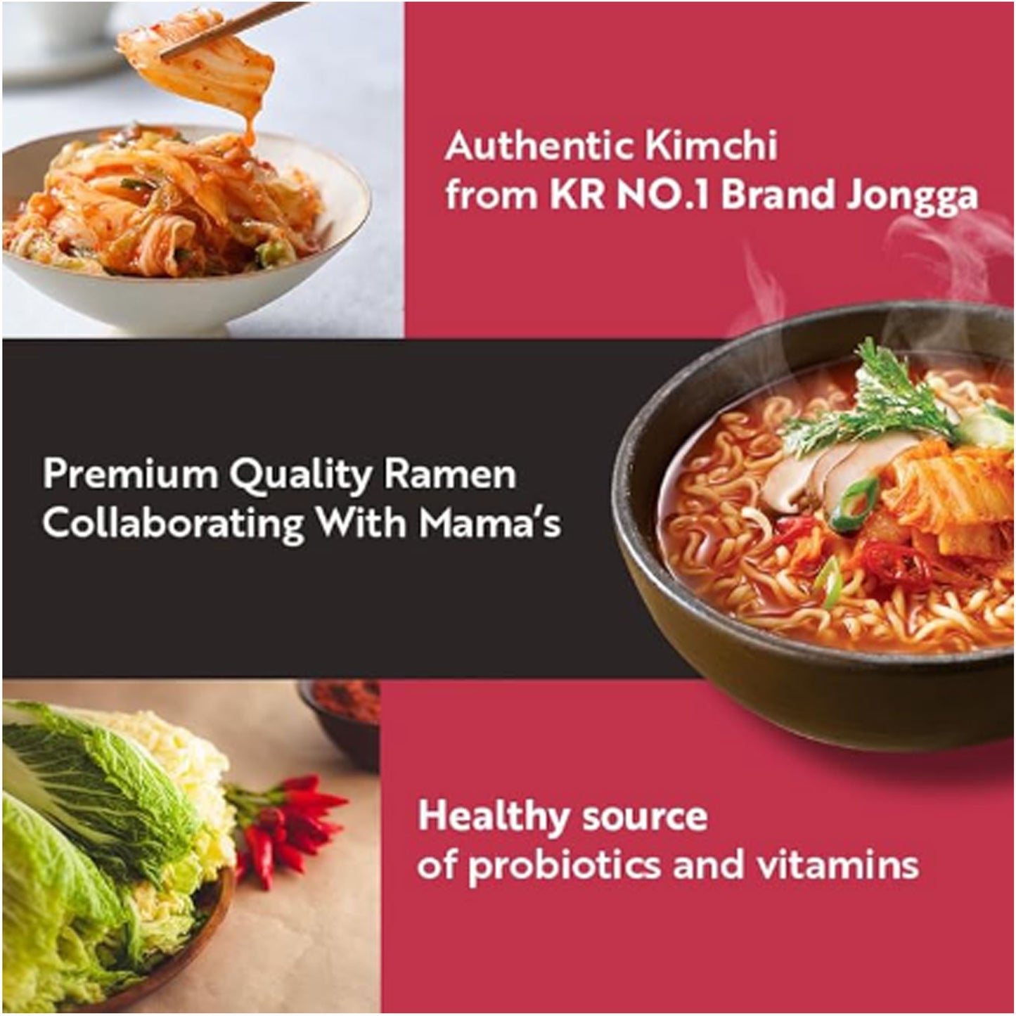 JONGGA Kimchi Ramen with Real Kimchi Pack of 4, Korean Instant Hot and Spicy Kimchi Noodle Soup, Authentic Savory Korean Kimchi Ramen Packs, Quick and Convenient, Ready in 5 minutes