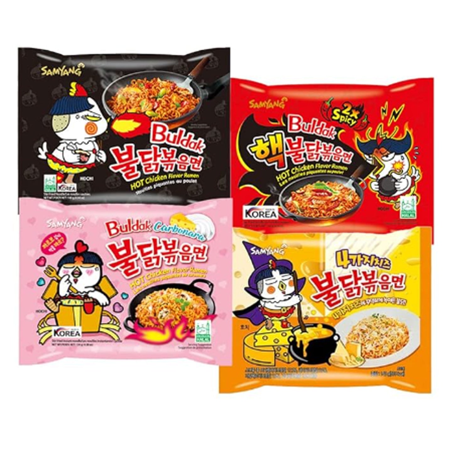 Samyang Spicy Hot Chicken Ramen 11 Flavor Variety Pack - FREE Chopsticks - Korean Buldak Ramen Noodles (11 Pack)