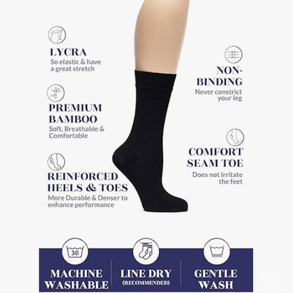 Womens Bamboo Dress Socks, Extremely Soft, Thin, Crew Socks for Business Trouser Casual, Non-Binding, Black 3 Pairs