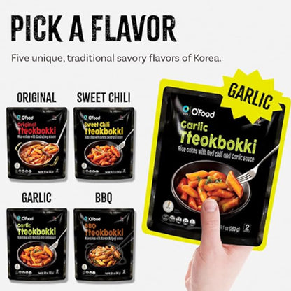 C O'Food Garlic Tteokbokki, Gluten-Free Korean Rice Cakes, Authentic Spicy Korean Street Food Snack, Perfect with Cheese and Ramen Noodles, Ready to Eat, No MSG, No Corn Syrup, Pack of 1