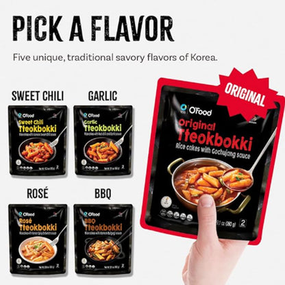 C O'Food Original Tteokbokki, Gluten-Free Korean Rice Cakes, Authentic Spicy Korean Street Food Snack, Perfect with Cheese and Ramen Noodles, Ready to Eat, No MSG, No Corn Syrup