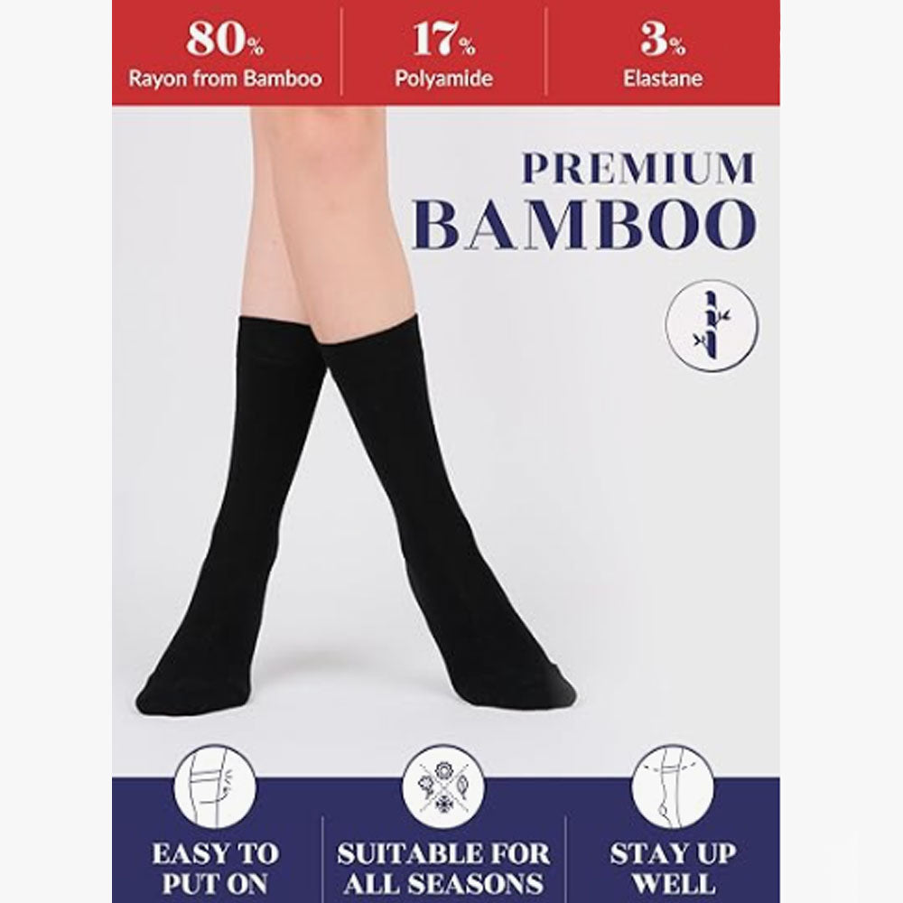 Womens Bamboo Dress Socks, Extremely Soft, Thin, Crew Socks for Business Trouser Casual, Non-Binding, Black 3 Pairs