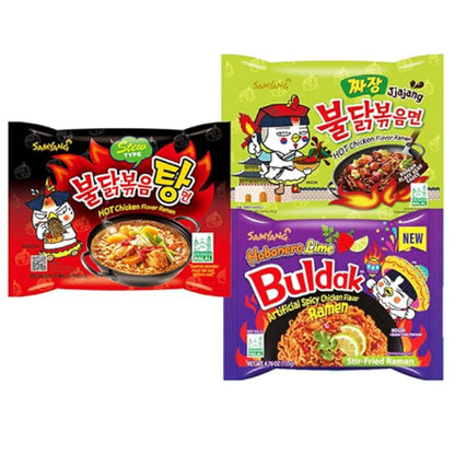 Samyang Spicy Hot Chicken Ramen 11 Flavor Variety Pack - FREE Chopsticks - Korean Buldak Ramen Noodles (11 Pack)