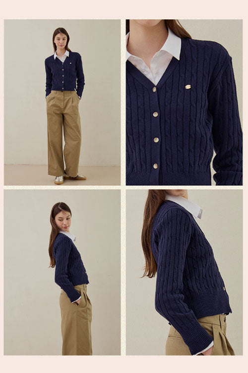 Daily Classic Cable Cardigan (Navy)