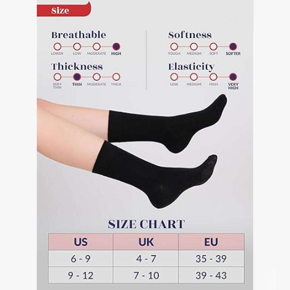 Womens Bamboo Dress Socks, Extremely Soft, Thin, Crew Socks for Business Trouser Casual, Non-Binding, Black 3 Pairs