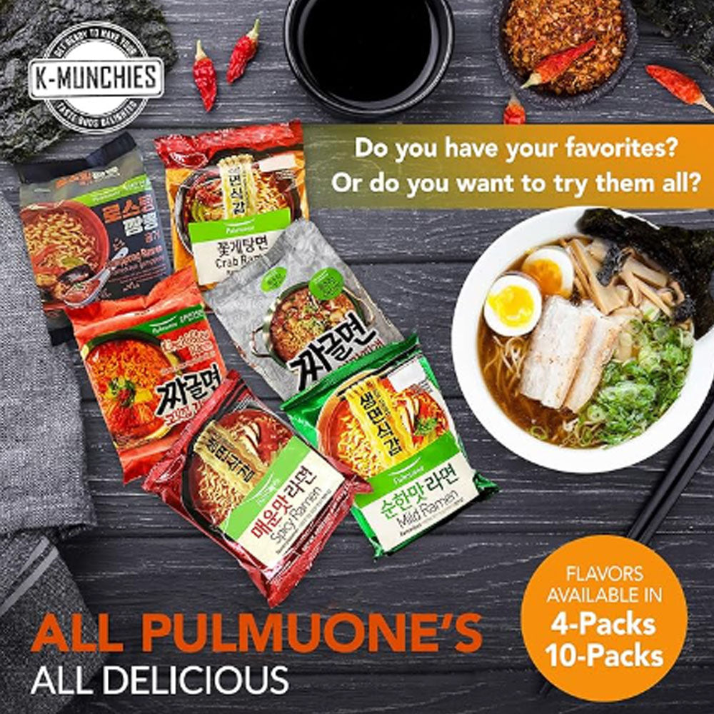 Pulmuone Non-Fried Ramyun Korean Noodles - 4 Pack Korean Instant Noodles Jjamppong Flavor - Easy to Cook Authentic Korean Ramen with Distinctly Asian Broth and Chewy Noodle